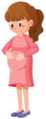Pregnant woman in pink dress on white background