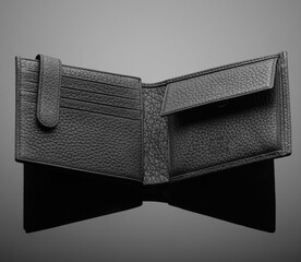 Fashionable designer leather men's wallet on a black background