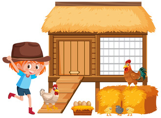 Little girl and chickens on the farm © brgfx