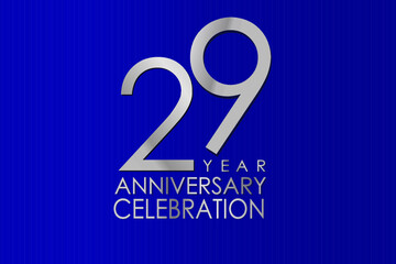 29 Year Anniversary Silver Color on Blue Background, for printed, banner, card, anniversary, greeting card, invitation card - Vector