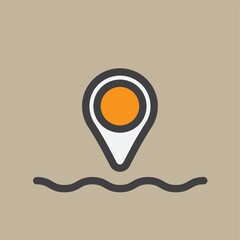 Map pointer with sea waves