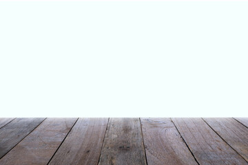 Fototapeta premium Old wooden table and empty front and white background, Empty space place a product, texture with natural wood pattern for design