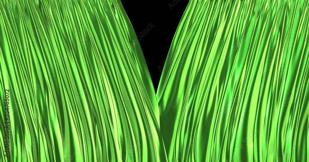 Poster 3d animated realistic simulation of the glossy green curtain rendered as c4k, alpha matte is include