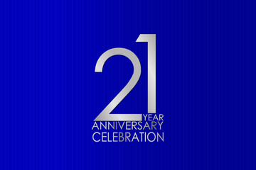21 Year Anniversary Silver Color on Blue Background, for printed, banner, card, anniversary, greeting card, invitation card - Vector