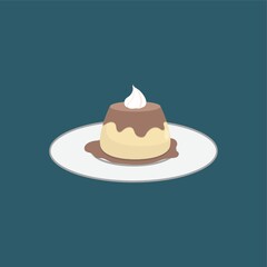 Pudding with chocolate syrup on a plate