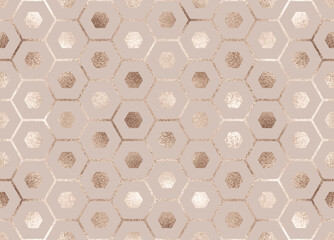 Geometric seamless pattern with gold mermaid scales.