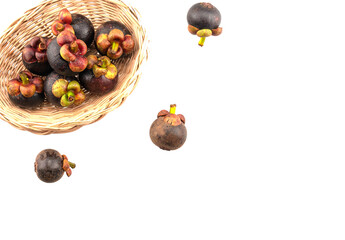 mangosteens on the basket in white background 