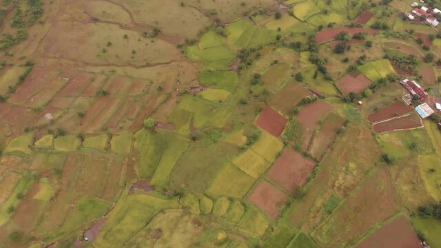 Aerial drone view of fields, Maharashtra, India