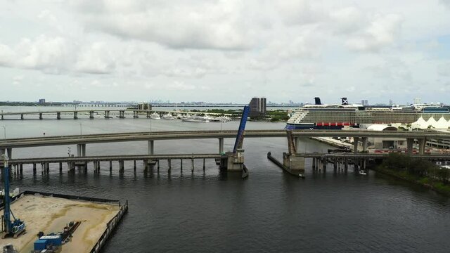 Aerial port of miami bridge 4k