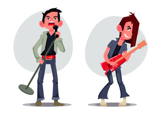 singer and guitarist vector illustration