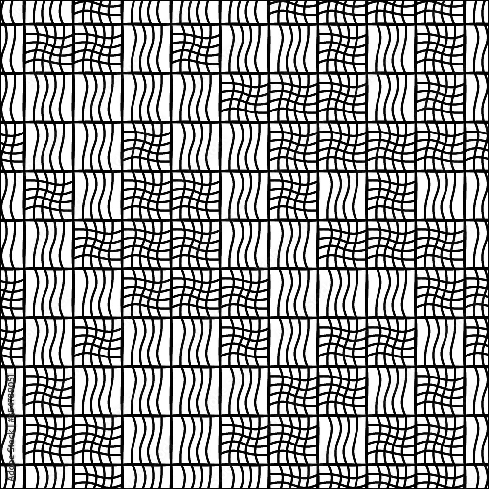 Fototapete Seamless pattern with horizontal and vertical wavy black segments