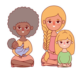 Mothers with baby and daughter vector design