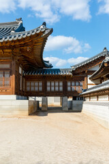 Traditional Korean architecture at Gyeongbokgung Palace in Seoul, South Korea.