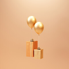 gift box with balloons gold color 