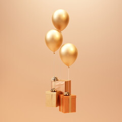 gift box with balloons gold color 