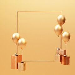 gift box with balloons gold color 