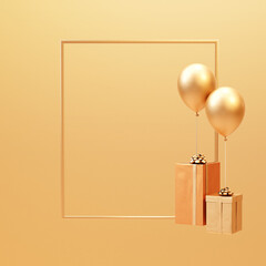 gift box with balloons gold color 