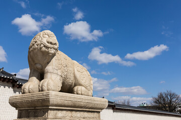 Haetae Stone Statue, a legendary animal protecting Gyeongbokgung Palace in Korea