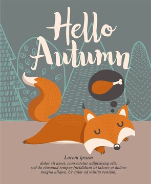 lazy fox or hello autumn themed