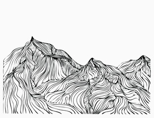 Mountain tops, vector image with lines for emblems, booklets, posters.