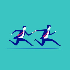 Fototapeta na wymiar Business teamwork vector concept: Businessman passing the baton during a relay race