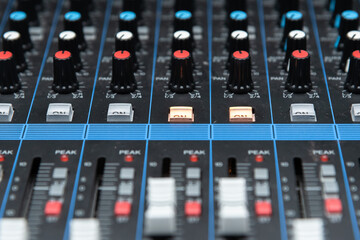close up shot detail sound mixer control panel button