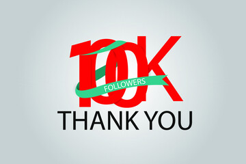 100K, 100.000 Thank you followers social media. Red logo with Tosca ribbon. For Social Medias, internet ads - Vector