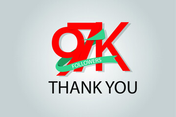 97K, 97.000 Thank you followers social media. Red logo with Tosca ribbon. For Social Medias, internet ads - Vector