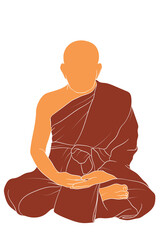 Vector illustration EPS 10 silhouette monk in Buddha religion meditate on ground. 