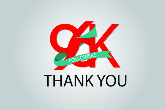 96K, 96.000 Thank you followers social media. Red logo with Tosca ribbon. For Social Medias, internet ads - Vector