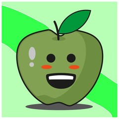 Cute green apple fruit cartoon face mascot character vector design
