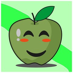 Cute green apple fruit cartoon face mascot character vector design