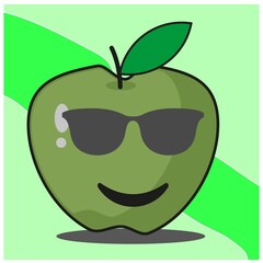 Cute green apple fruit cartoon face mascot character vector design