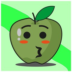 Cute green apple fruit cartoon face mascot character vector design