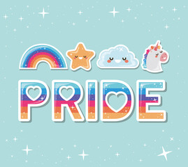 lgtbi rainbow star cloud and unicorn vector design