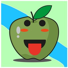 Cute green apple fruit cartoon face mascot character vector design