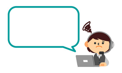 オペレーター　コールセンター　女性　ノートパソコン　　フキダシ