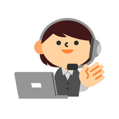オペレーター　コールセンター　女性　ノートパソコン