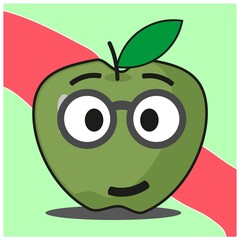 Naklejka premium Cute green apple fruit cartoon face mascot character vector design
