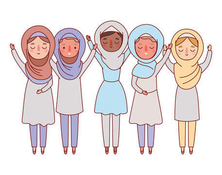 Muslim women cartoons with traditional cloth vector design