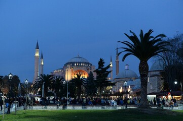 Fototapeta na wymiar View of the night Cathedral of Hagia Sophia from Sultanahmet Square. Istanbul. Turkey