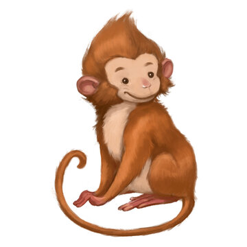 Illustration of a little cheerful monkey on a white background