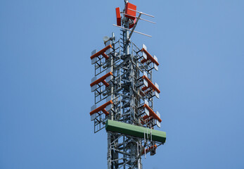 Group of antennas, satellite dishes for telecommunications, television broadcast, cellphone on...
