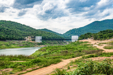 Natural view with suspension bridge at Mae Kuang Udom Thara dam