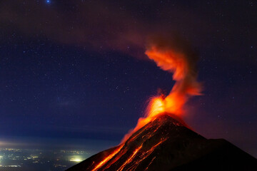 Volcano of fire erupting, Guatemala