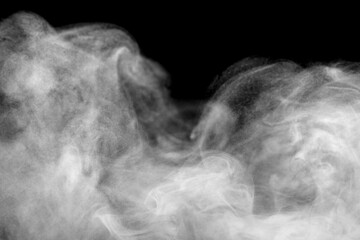 white smoke isolated, abstract powder, water spray on black background.
