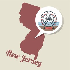 New jersey map with atlantic city boardawalk icon © captainvector