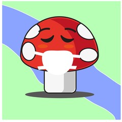 Cute mushroom vegetables cartoon face mascot character vector design