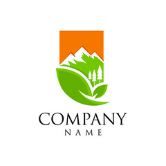 nature logo with leaf and mountain