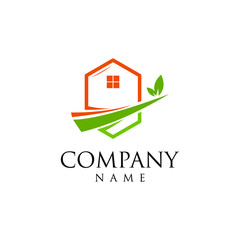 Abstract real estate agent logo. real estate building leaves